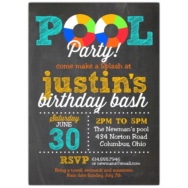 Swim Party Invites Pool Party Chalk Invitations Paperstyle