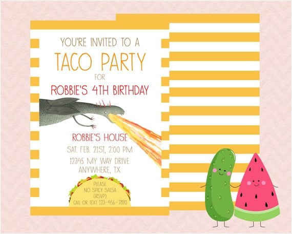 Taco Party Invitation Wording Inspired Dragons Love Tacos Invitation by Picklesandwatermelon