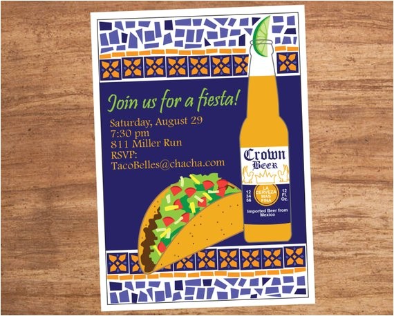 Taco Party Invitation Wording Mosaic Mexican Food Taco Fiesta Party Invitation
