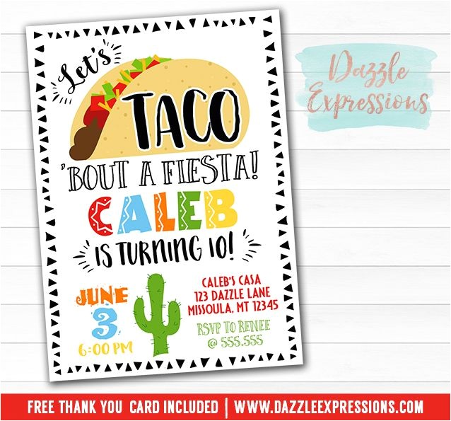 Taco Party Invitation Wording Printable Taco Party Birthday Invitation Any event