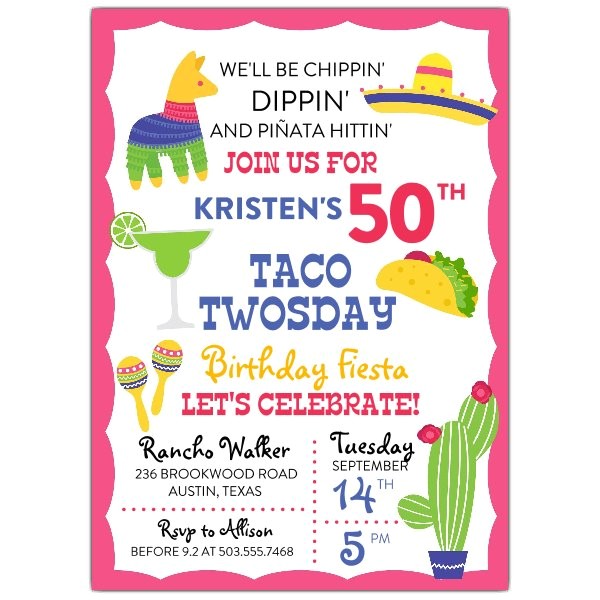 Taco Party Invitation Wording Taco Twosday Fiesta Birthday Party Invitations Paperstyle