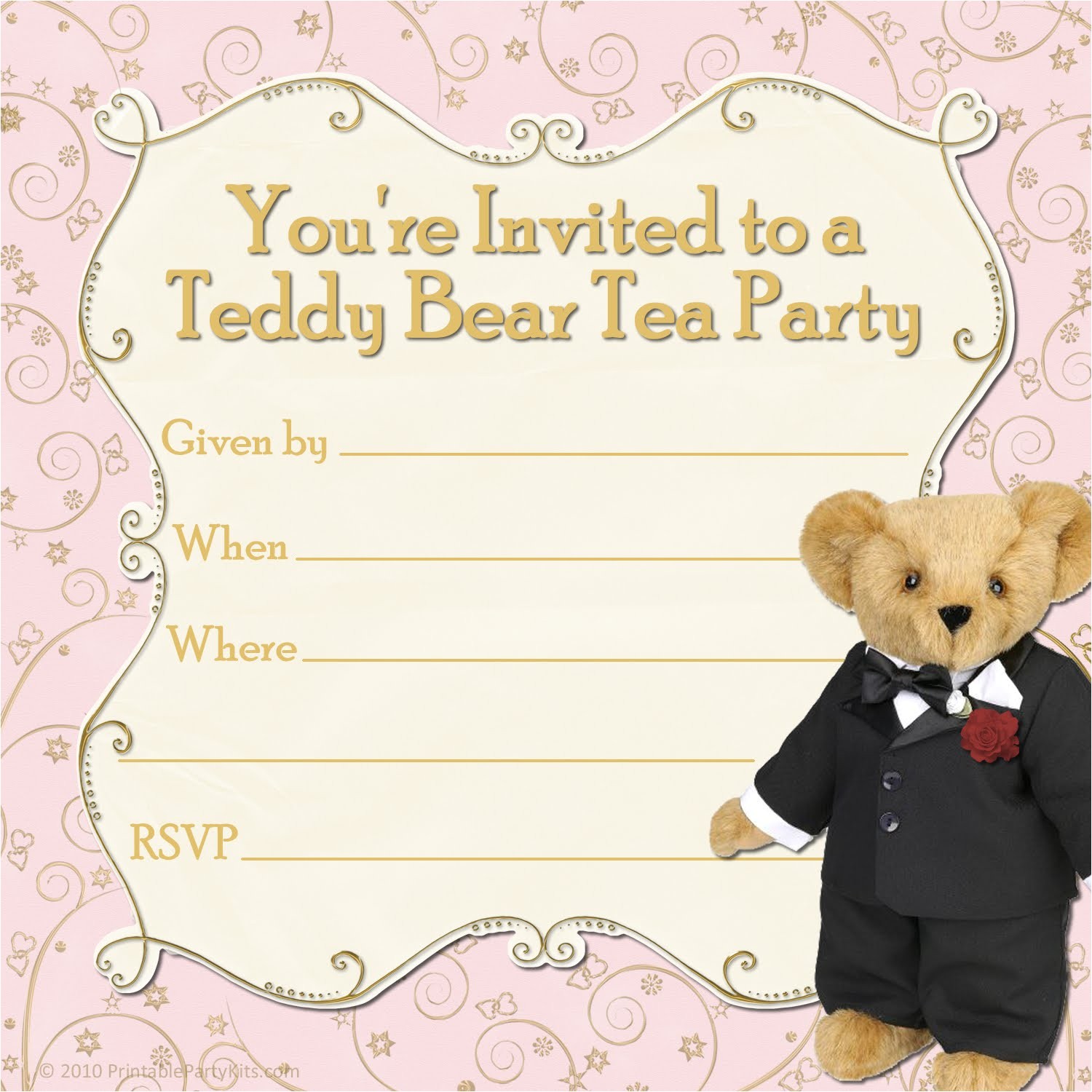 Teddy Bear Party Invitations Templates Free Printable Party Invitations Tuxedo Teddy Bear Tea