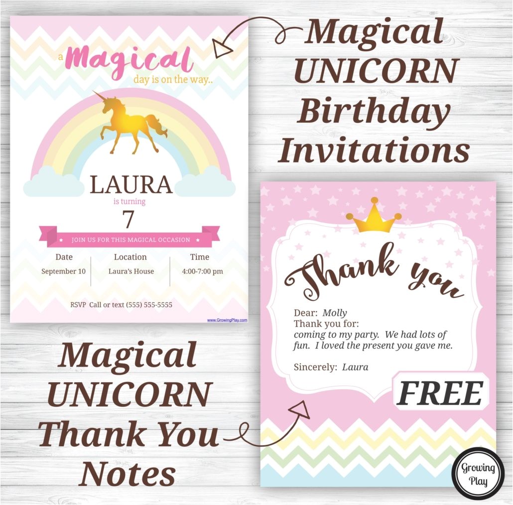 Thank You for Birthday Party Invitation Unicorn Birthday Party Invitations and Thank You Notes