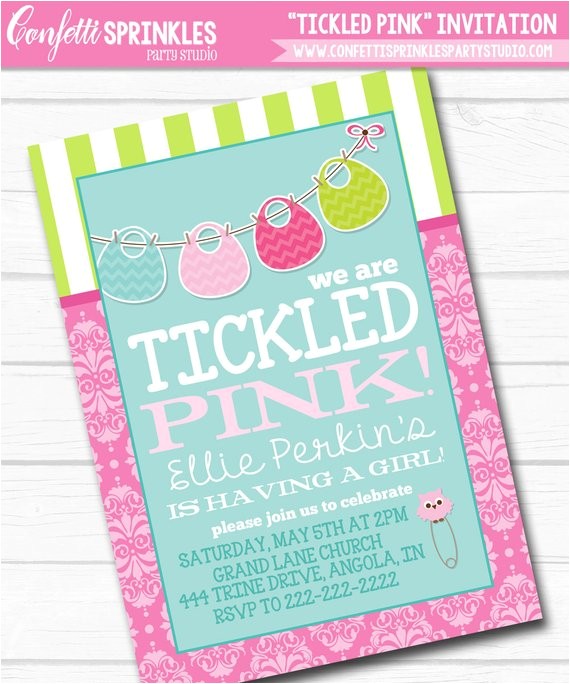 Tickled Pink Party Invitations Personalized Quot Tickled Pink Quot Onesie Bib Girls Baby Shower Tickled Pink Party Invitations Personalized Quot Tickled Pink Quot Onesie Bib Girls Baby Shower