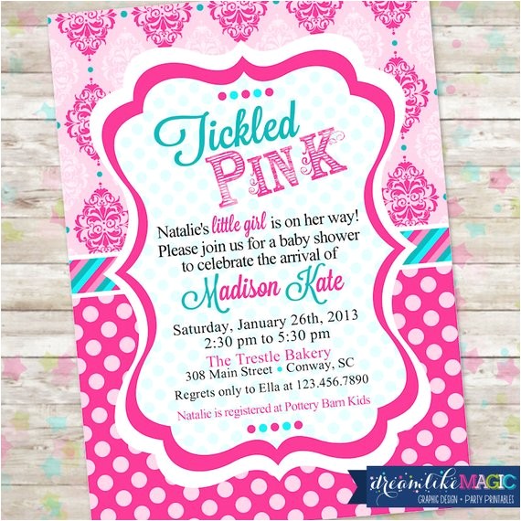 Tickled Pink Party Invitations Tickled Pink Baby Shower Invite Baby Girl Shower Damask Tickled Pink Party Invitations Tickled Pink Baby Shower Invite Baby Girl Shower Damask