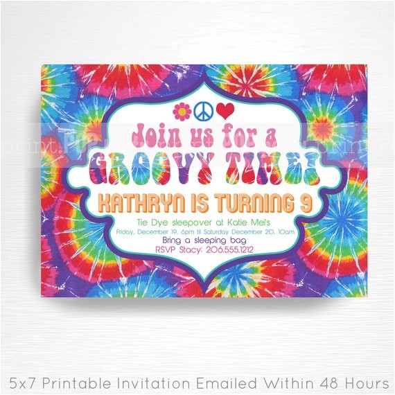 Tie Dye Party Invitations Printable Tie Dye Birthday Party Printable Invitation You Print