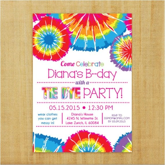 Tie Dye Party Invitations Printable Tie Dye Invitation Printable