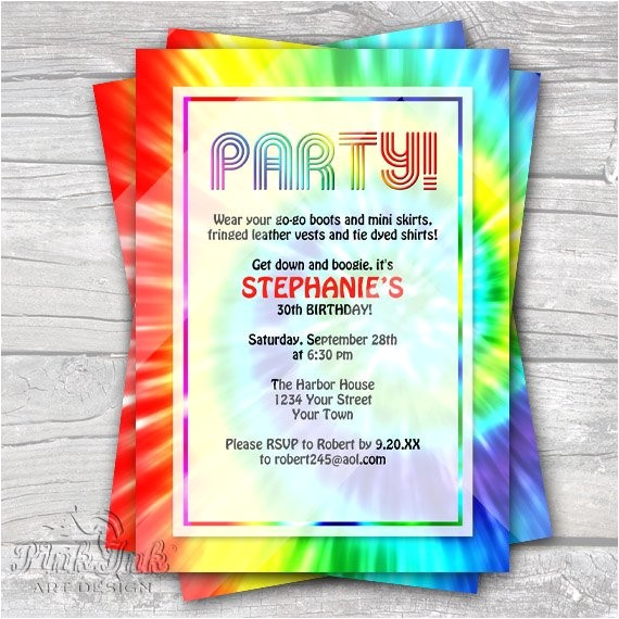 Tie Dye Party Invitations Printable Tie Dye Retro 1960 39 S Editable Pdf Party Invitation