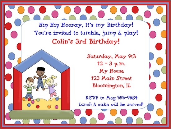 Toddler Birthday Party Invitations Kids Bounce House Birthday Party Invitations