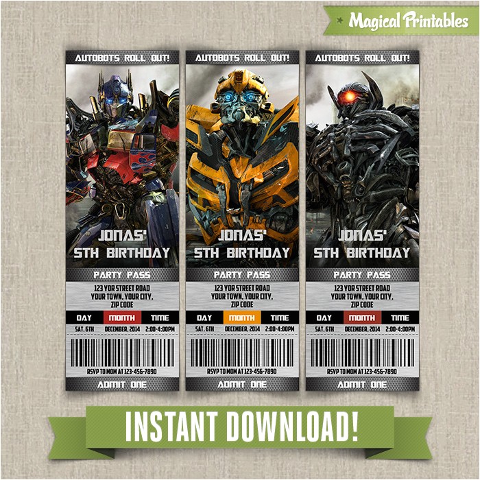 Transformers Party Invitations Free Printable Transformers Birthday Ticket Invitation Instant Download Transformers Party Invitations Free Printable Transformers Birthday Ticket Invitation Instant Download