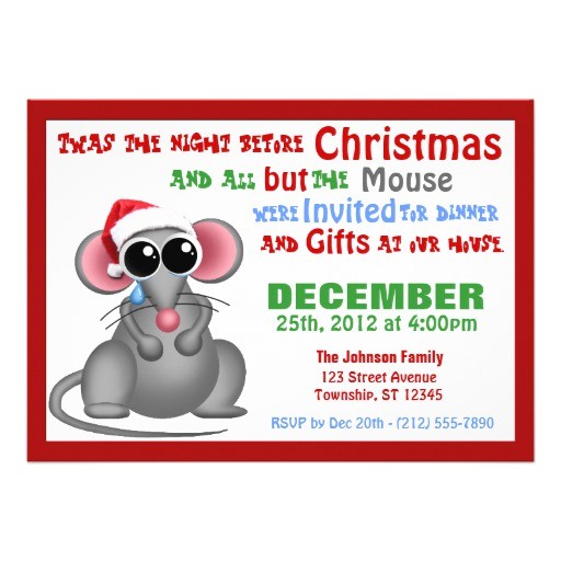 Twas the Night before Christmas Party Invitation All but the Mouse Christmas Dinner Invitations 5 Quot X 7