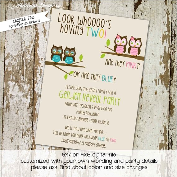 Twin Gender Reveal Party Invitations Twins Gender Reveal Invitation Owl Baby Shower Invitation Twin Twin Gender Reveal Party Invitations Twins Gender Reveal Invitation Owl Baby Shower Invitation Twin