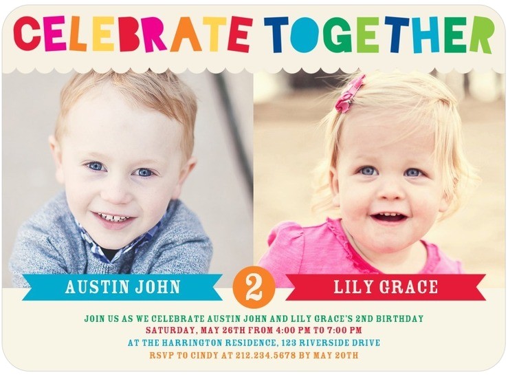 Twin Girl Birthday Party Invitations Twins Bday Invites Tiny Prints Mixed Gender Celebrate