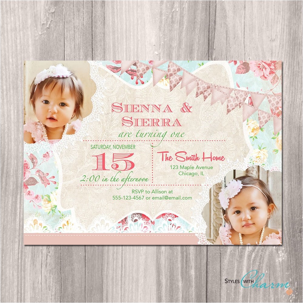 Twin Girl Birthday Party Invitations Twins Birthday Invitation Twin Girls Birthday Invitation