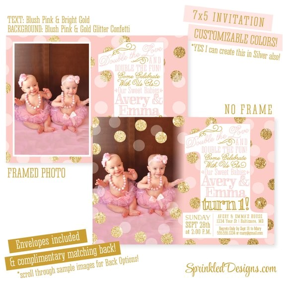 Twin Girl Birthday Party Invitations Twins First Birthday Invitations Twin Girls 1st Birthday