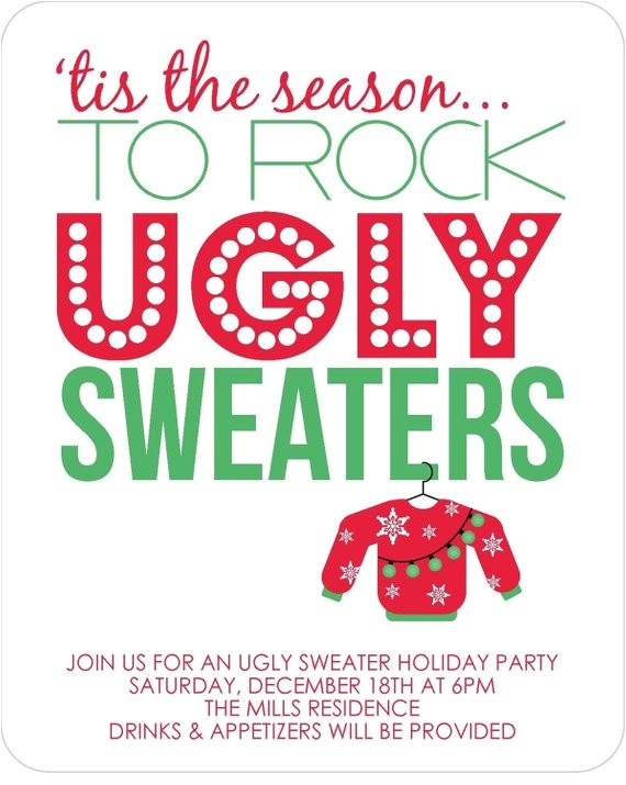Ugly Sweater Party Invite Template Items Similar to Ugly Sweater Party Invitations Set Of