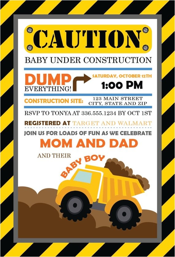 Under Construction Birthday Party Invitations Caution Baby Under Construction Baby Shower Invitation
