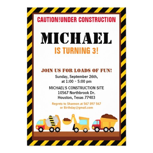 Under Construction Birthday Party Invitations Under Construction Birthday Party Invitation Zazzle