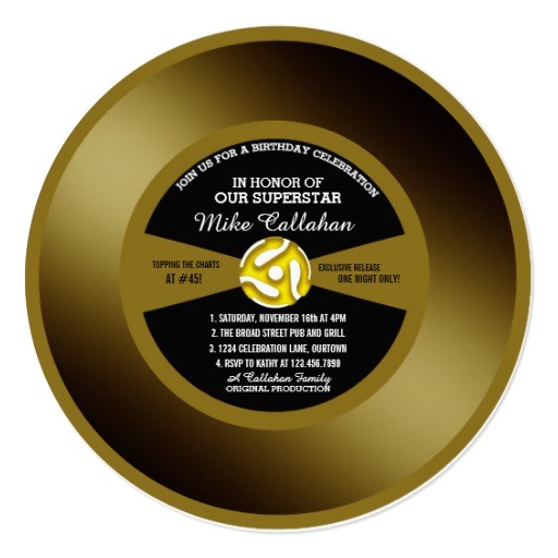 Vinyl Record Party Invitation Vinyl 45 Gold Record Birthday Party Invitation Zazzle