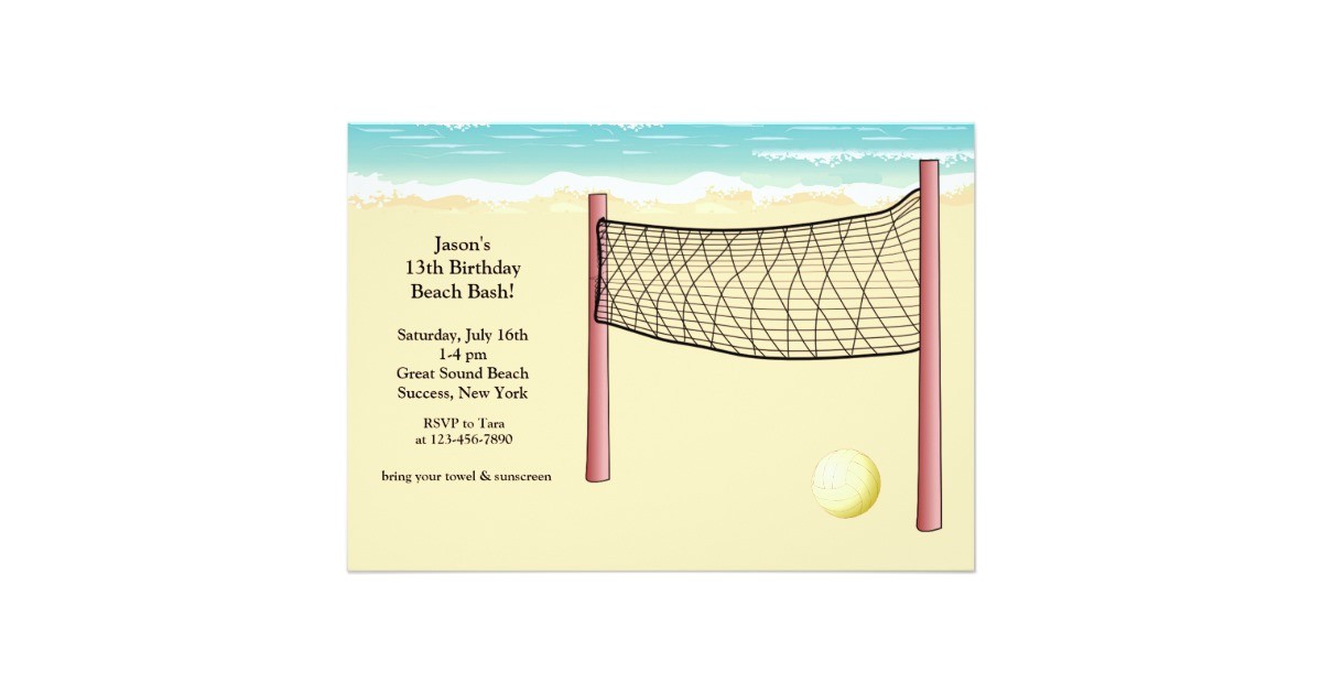 Volleyball Party Invitation Template Beach Volleyball Invitation Zazzle