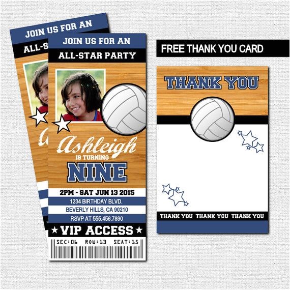 Volleyball Party Invitation Template Volleyball Ticket Invitations Bonus Thank You Card