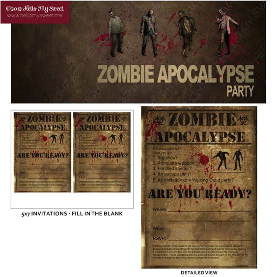 Walking Dead Party Invitations Zombie Apocalypse Party Walking Dead and Halloween