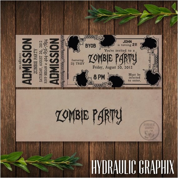 Walking Dead Party Invitations Zombie Party Invitation Printable Birthday Ticket