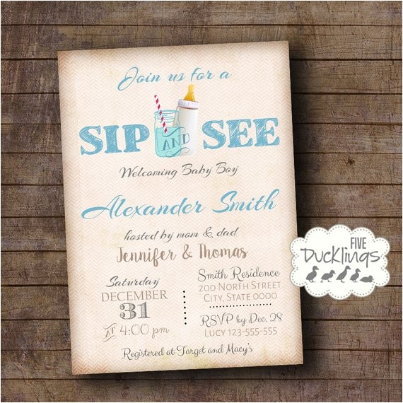 Welcome Baby Party Invitations Sip and See Invitation Welcome Baby Party Invite Baby Boy