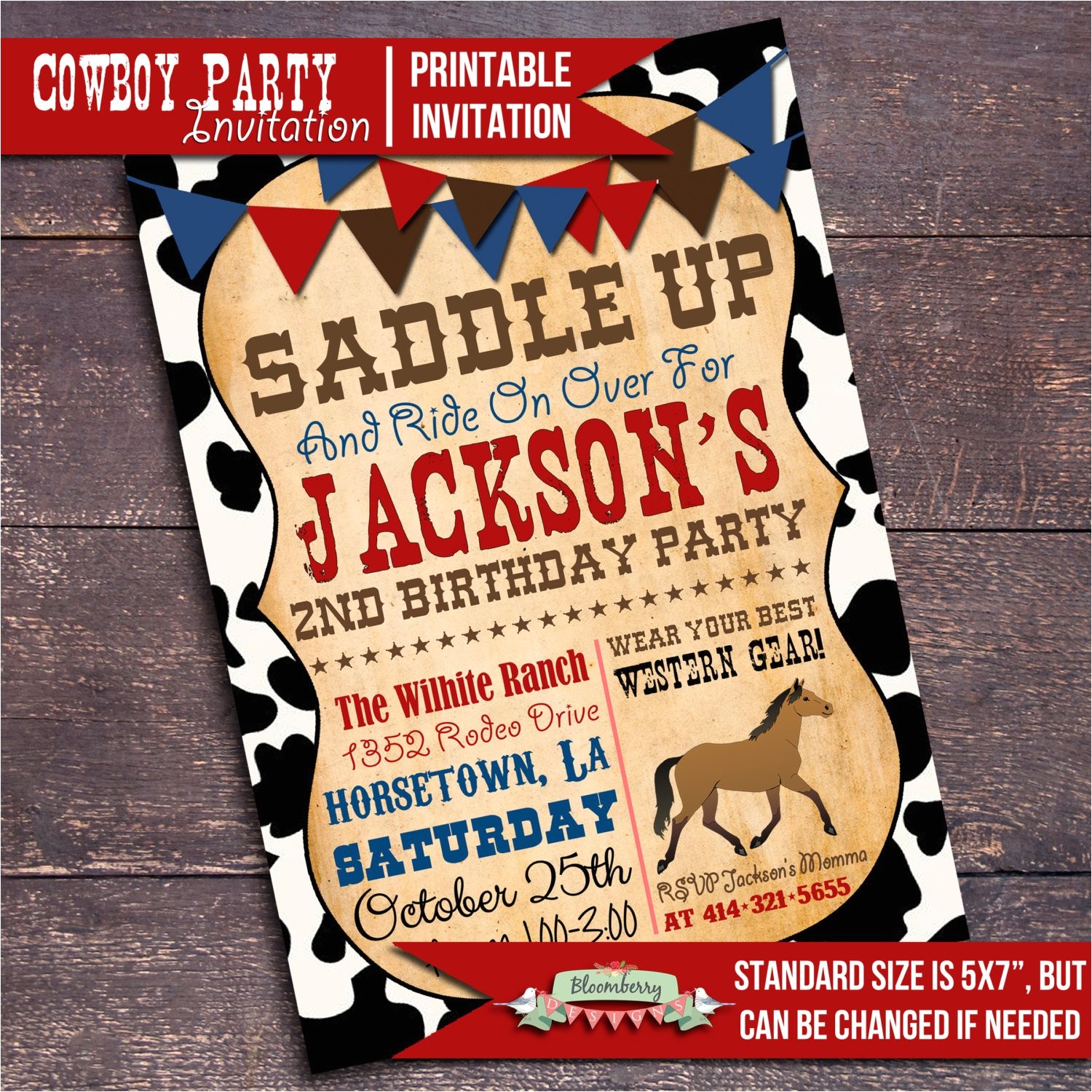 Western Party Invitation Wording Printable Cowboy Party Invitation Western by Bloomberrydesigns