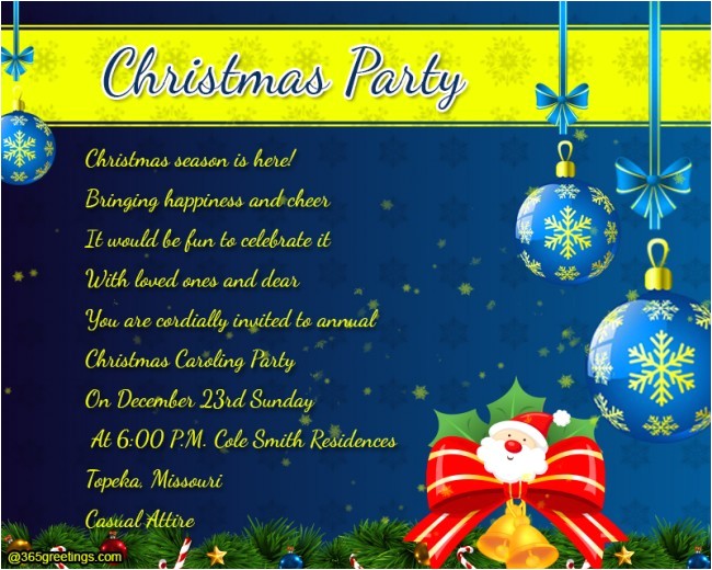 What to Write On A Christmas Party Invitation Christmas Party Invitation Wording 365greetings Com