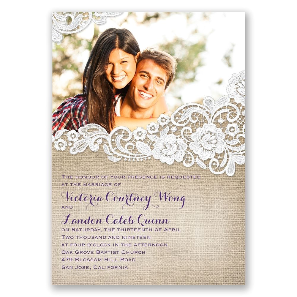 Where to Buy Wedding Invitations In Store Burlap and Lace Frame Invitation with Free Response