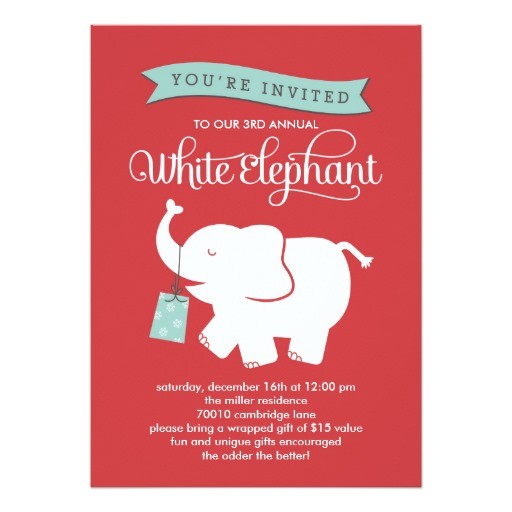 White Elephant Gift Exchange Party Invitations White Elephant Gift Exchange Holiday Party Invitation Card