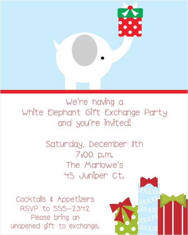 White Elephant Gift Exchange Party Invitations White Elephant Gift Exchange Invitations