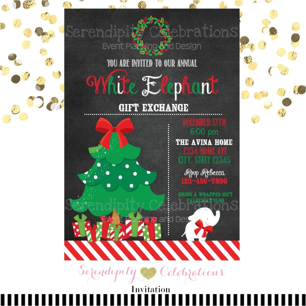 White Elephant Gift Exchange Party Invitations White Elephant Party Invitation Gift Exchange Party