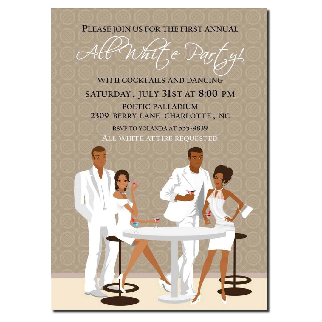 White Party theme Invitations African American All White Party Invitation African American