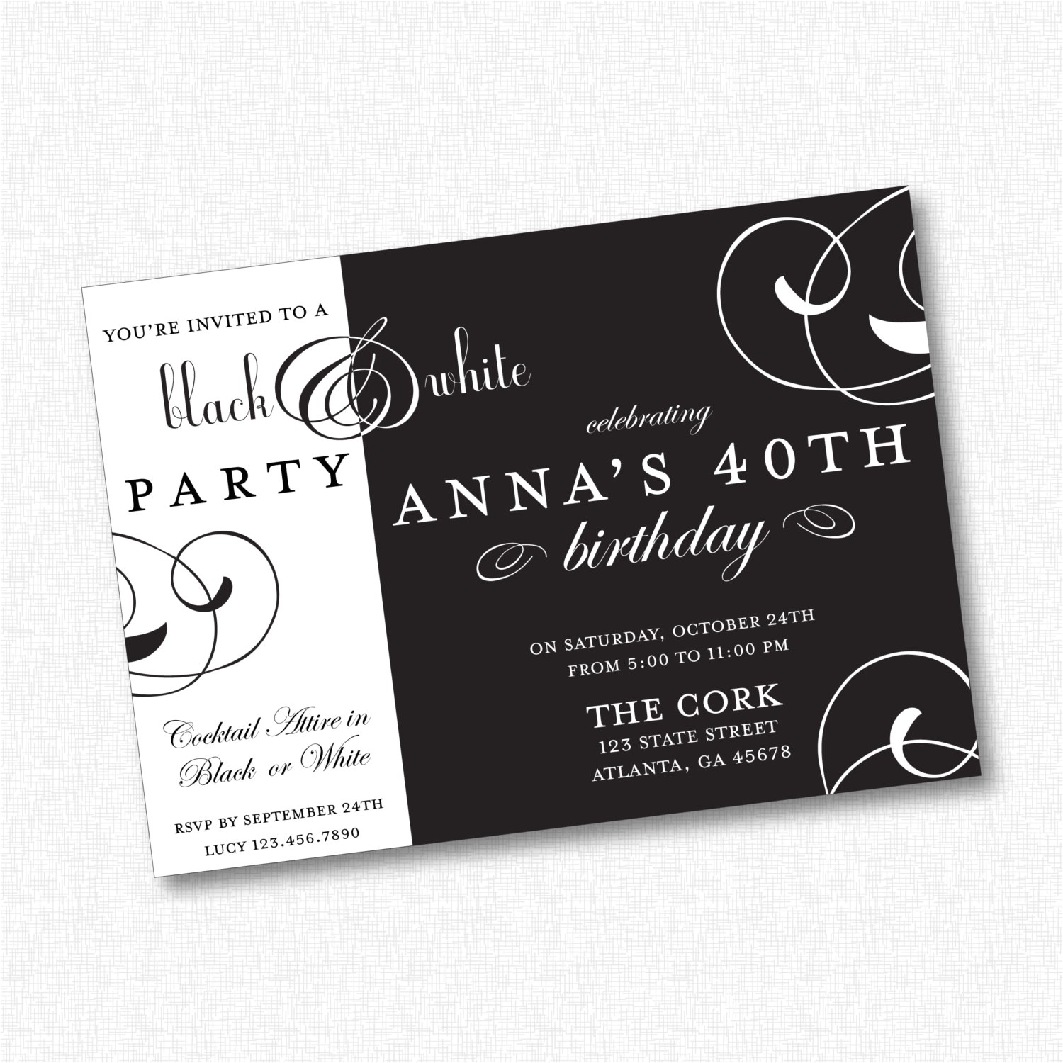 White Party theme Invitations Black and White theme Party Invitations Black and White