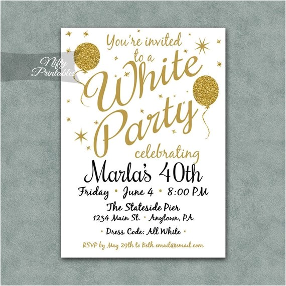 White Party theme Invitations White Party Invitation Printable White Gold Black Tie