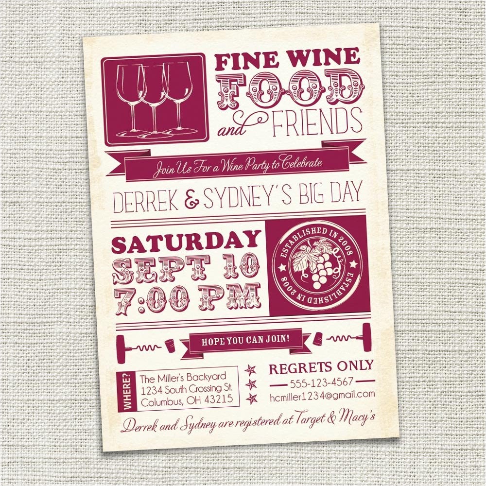 Wine Tasting Bachelorette Party Invitation Wording Wine Party Invitation Wine Tasting Couples Shower