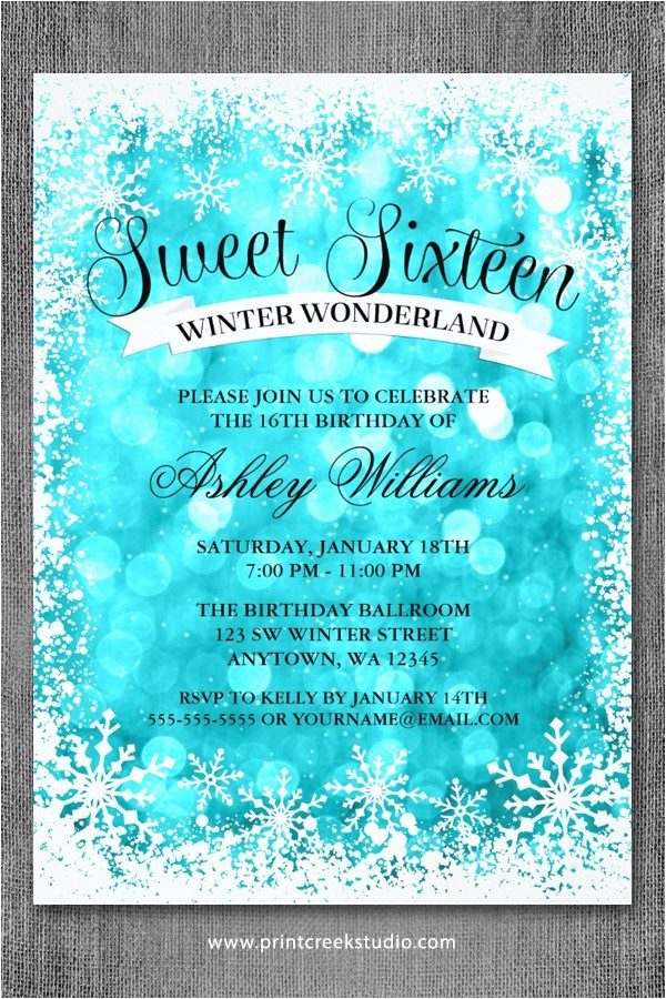 Winter Wonderland Party Invitation Ideas Sweet 16 Winter Wonderland Glitter Lights Invitations