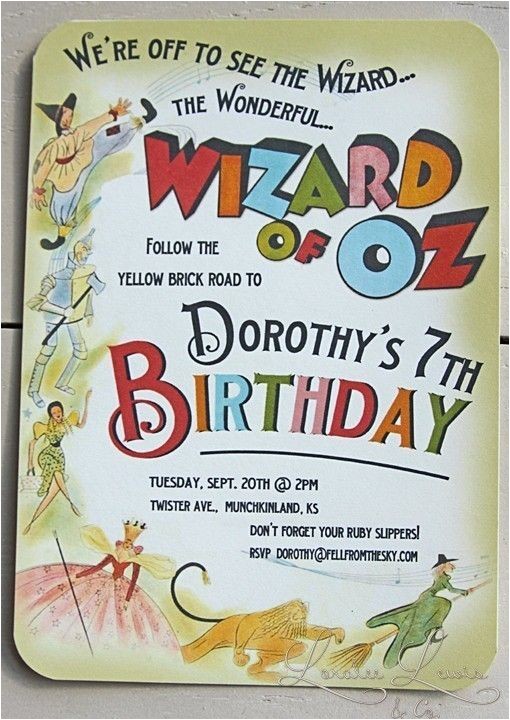 Wizard Of Oz Birthday Party Invitations Via Etsy Com Loraleelewis Wizard Of Oz Invitation 20