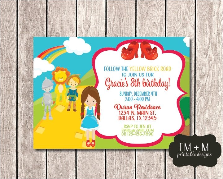 Wizard Of Oz Birthday Party Invitations Wizard Of Oz Birthday Invitation Dorothy Party Girl Birthday