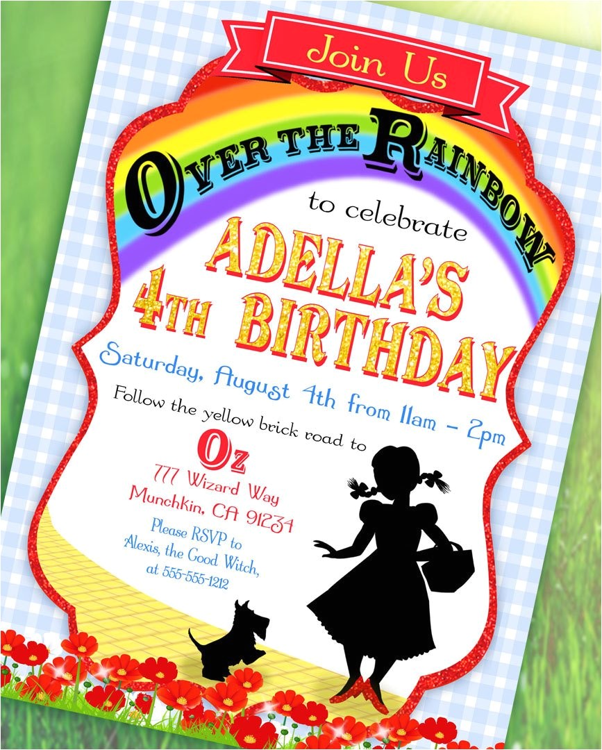 Wizard Of Oz Birthday Party Invitations Wizard Of Oz Inspired Invitation Over the Rainbow Collection