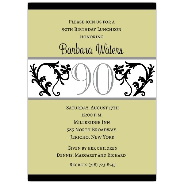 Wording for 90th Birthday Party Invitations Elegant Vine Chartreuse 90th Birthday Invitations Paperstyle