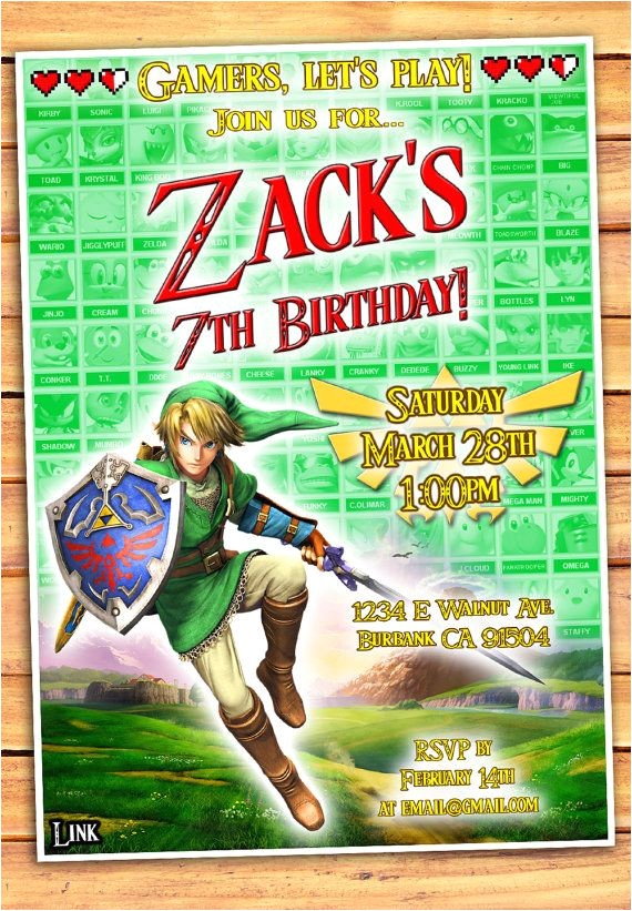 Zelda Party Invitations Link Birthday Invitation Zelda Invitation Video Game