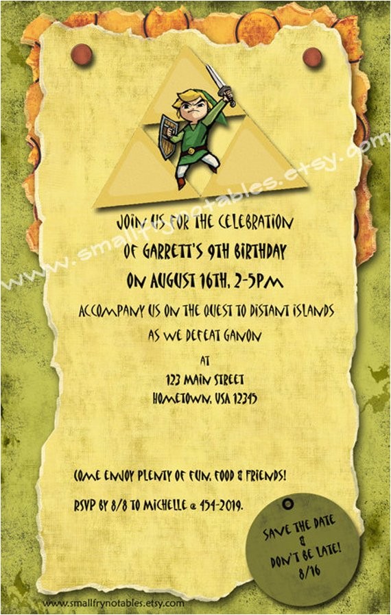 Zelda Party Invitations Personalized Legend Of Zelda theme Party Printable Invitation