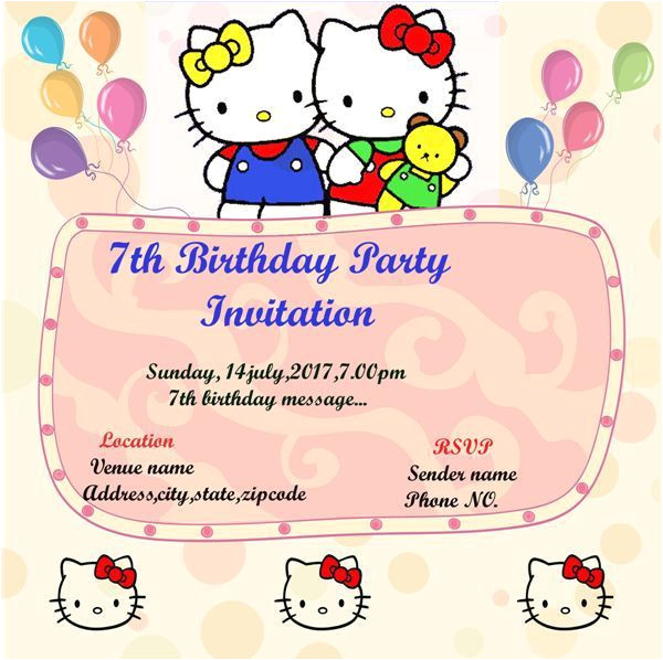 7th Birthday Invitation Template Hello Kitty Hello Kitty 7th Birthday Party Invitation Template Hello