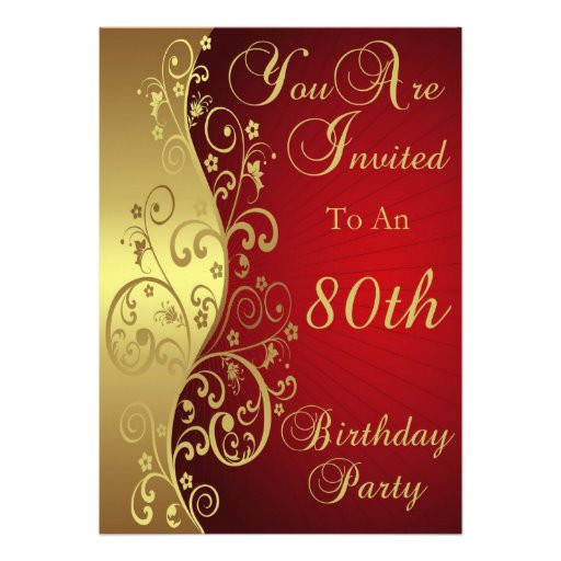80th Birthday Invitation Template Uk Red 80th Birthday Party Personalised Invitation 13 Cm X 18