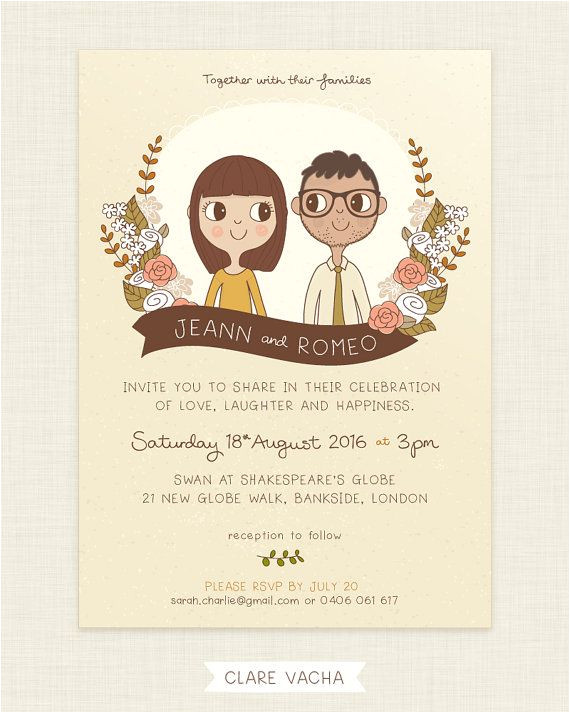 A5 Wedding Invitation Template Custom Wedding Invitation Couple Portrait Illustration