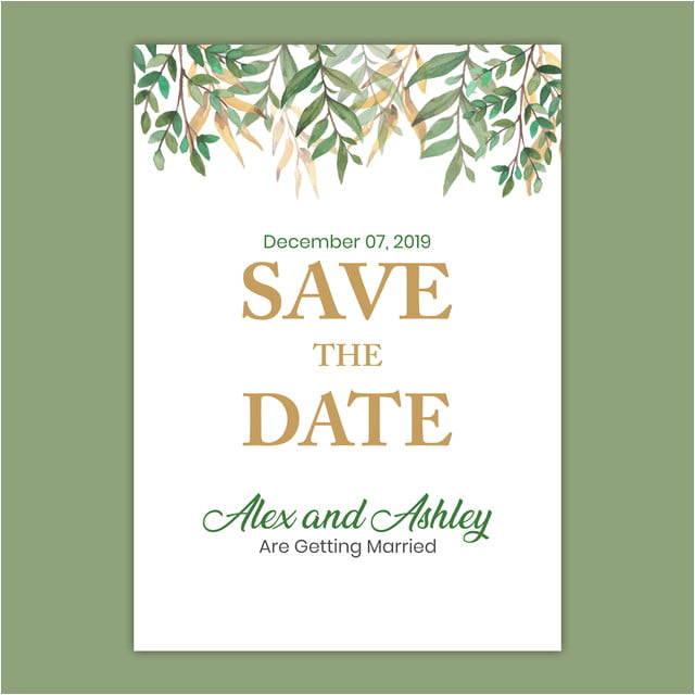 A5 Wedding Invitation Template Save the Date Wedding Invitation with Green Leaf A5 Flyer