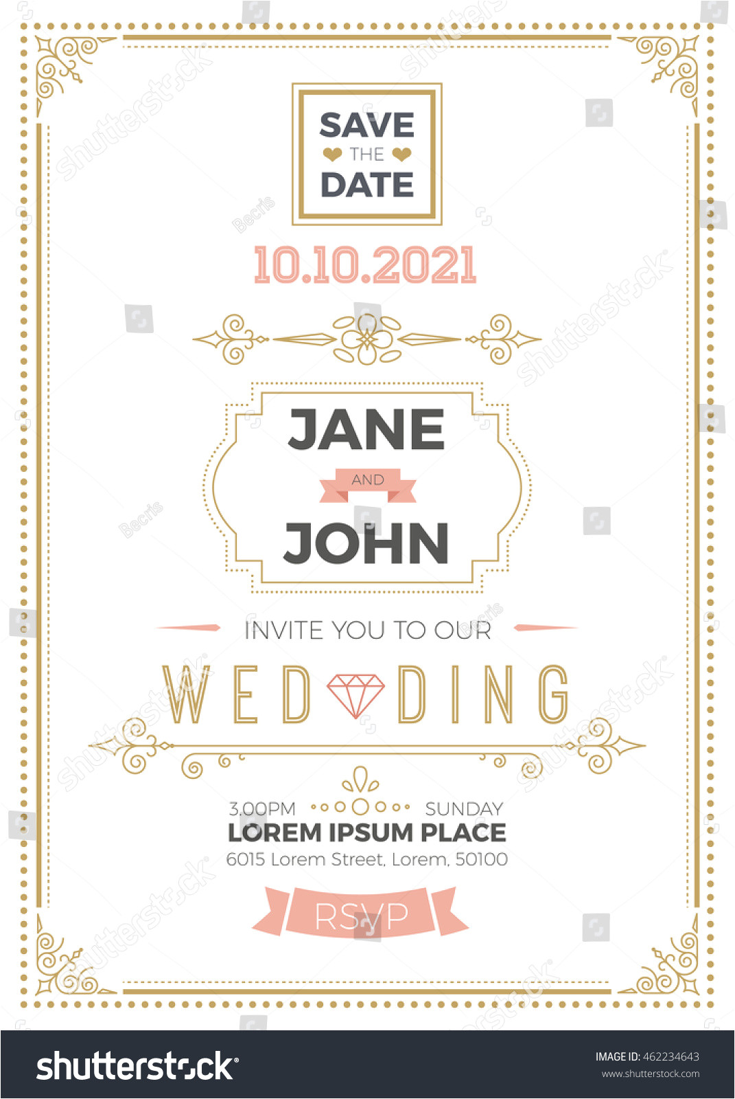 A5 Wedding Invitation Template Vintage Wedding Invitation Card A5 Template Stock Vector